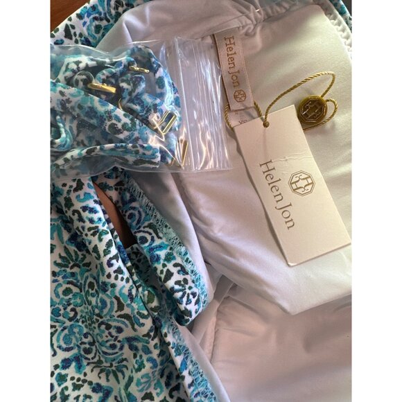 Helen Jon Midi Bandeau Tankini Top + Bottoms Vibrant Blue Tile Print XS Set NWT - Picture 11 of 12